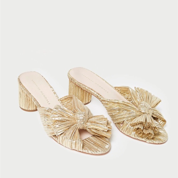 Loeffler Randall Emilia Gold Pleated Bow Heel - Picture 3 of 11